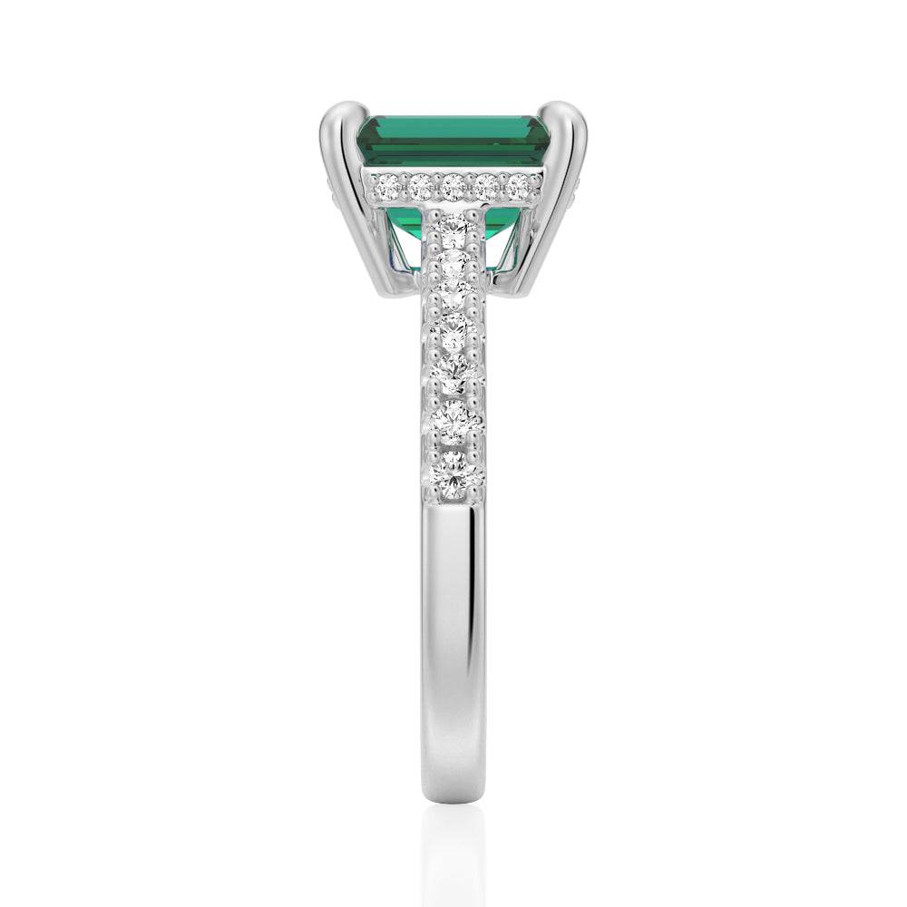 3 CT. Lab Grown Emerald Engagement Ring with Side Stones & Hidden Halo - Perfect for Proposals, Anniversaries & Special Occasions
