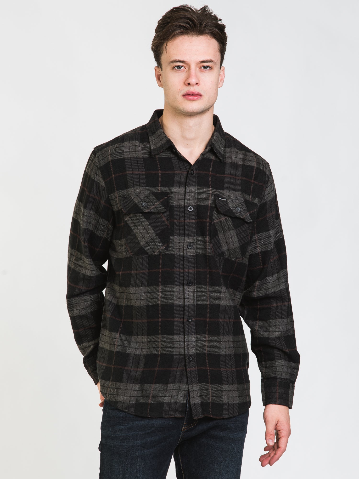 Brixton Bowery Long Sleeve Flannel Shirt for Men - Soft Plaid Button-Up Shirt, Casual & Comfortable (Clearance Sale) - Perfect for Fall Layering, Outdoor Adventures & Streetwear Fashion