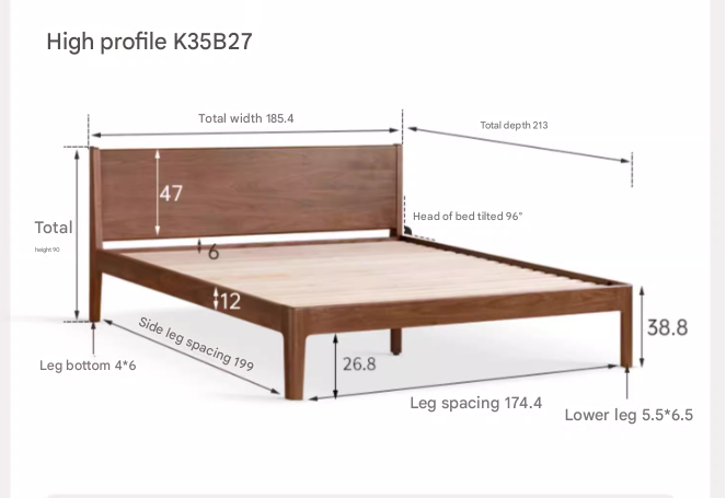 Solid Black Walnut Wood Bed Frame - Queen Size, Natural Wood Grain, Sturdy Platform Bed - Perfect for Modern, Farmhouse & Rustic Bedroom Decor