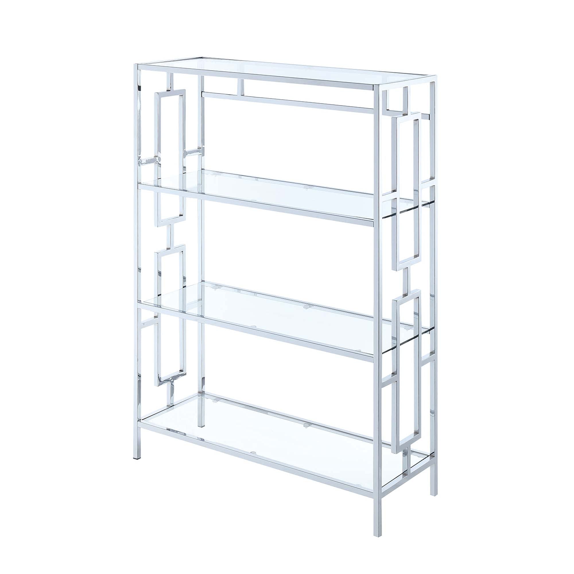 Ergode Town Square Chrome 4-Tier Bookcase - Modern Metal Bookshelf for Home Office, Living Room & Bedroom Storage | Space-Saving Organizer for Books, Decor & Essentials