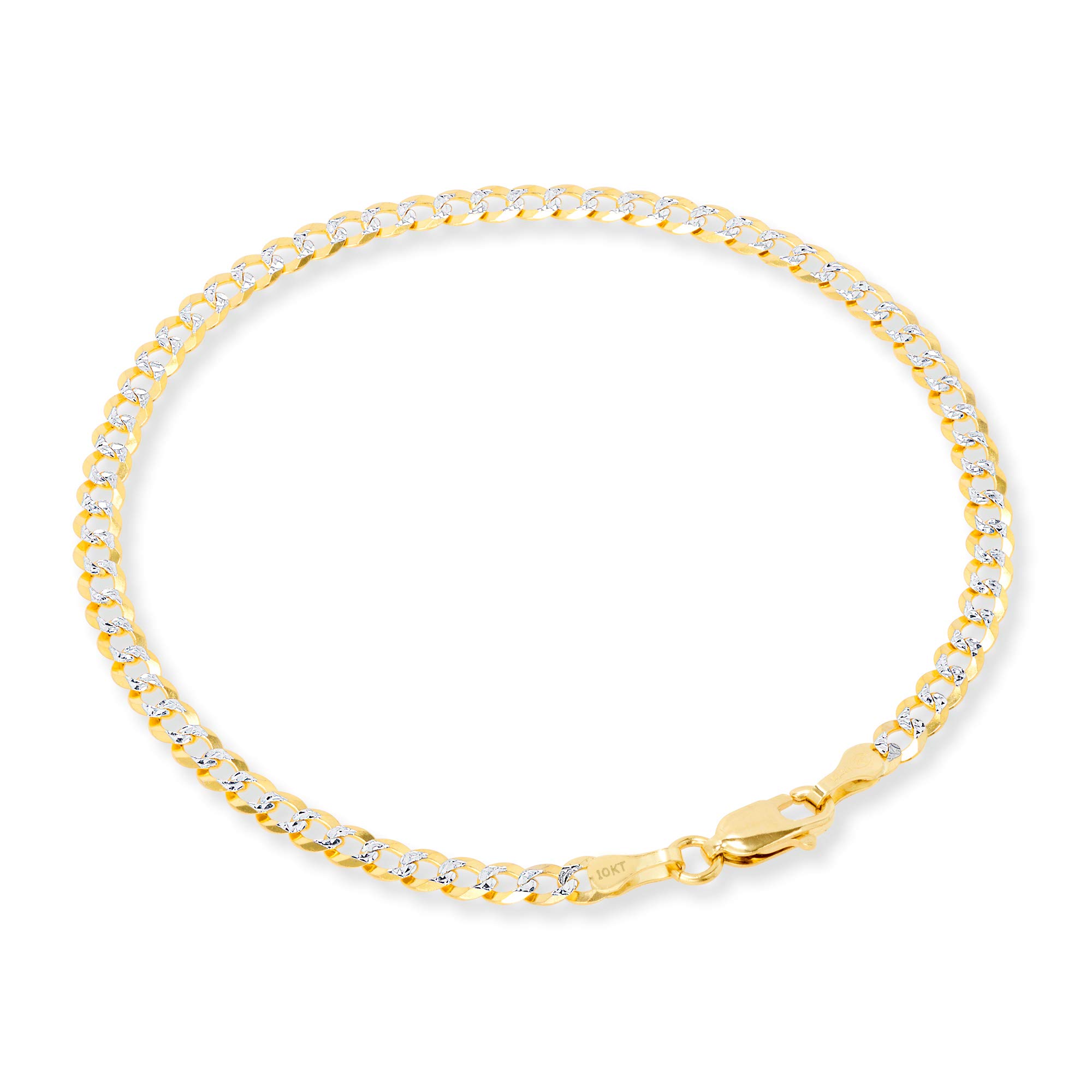 10K Real Yellow Gold Solid Cuban Curb Link Bracelet - 4mm Diamond Cut Pave Chain for Men & Women (7