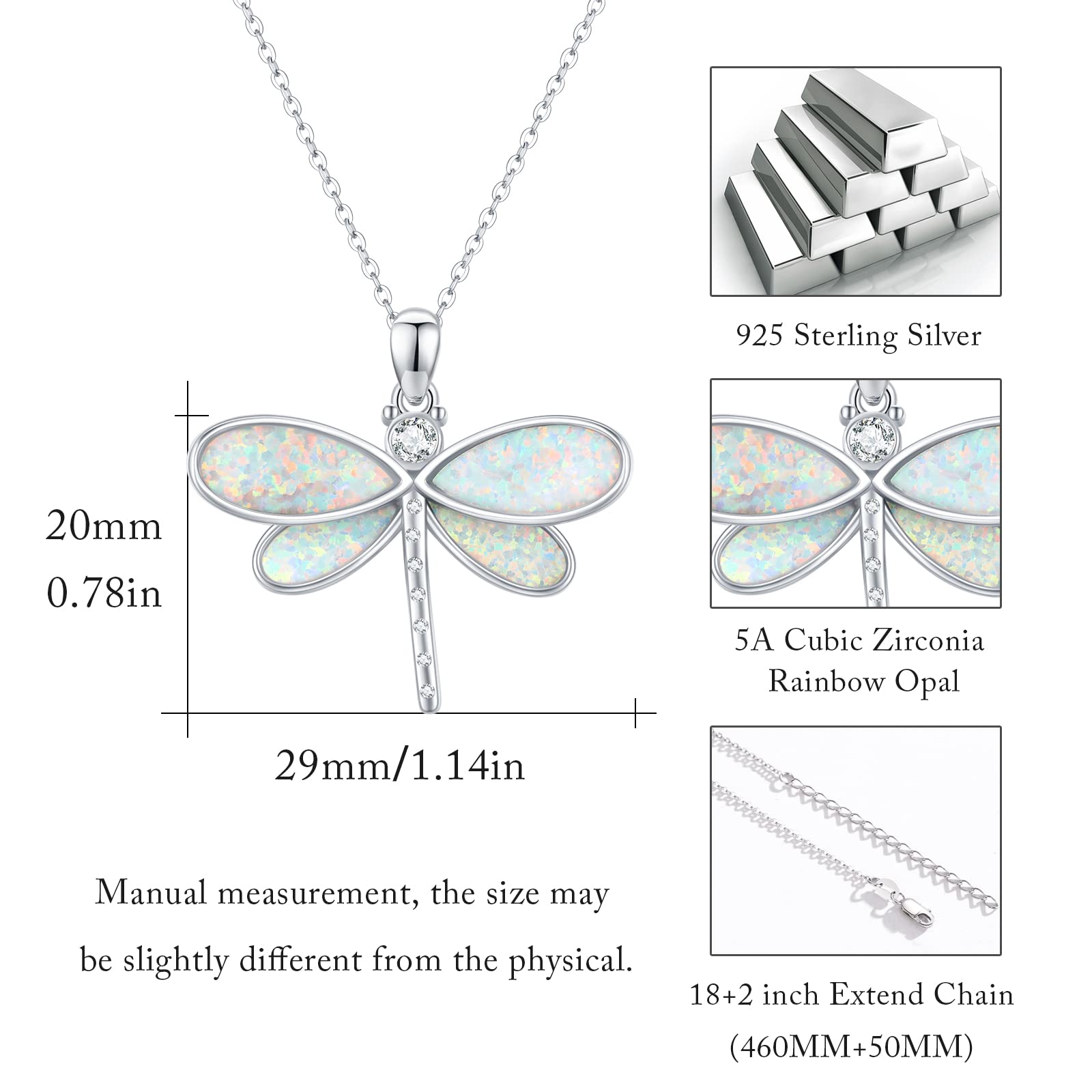 CUOKA MIRACLE 925 Sterling Silver Dragonfly Pendant Necklace with Opal & Abalone Shell - Elegant Nature-Inspired Jewelry for Women - Perfect Gift for Nature Lovers, Birthdays & Special Occasions