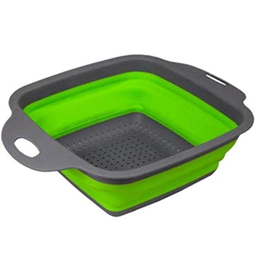 Space Saving Collapsible Silicone Kitchen Colander - BPA Free Food Strainer for Pasta, Vegetables & Fruits - Compact Green Strainer for Small Kitchens, Camping & RV Travel