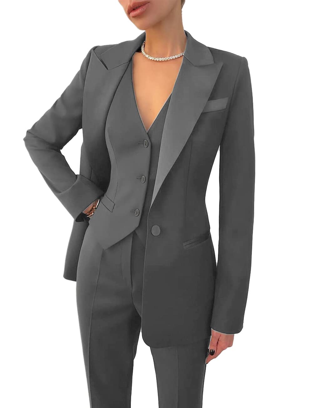 Lunaapparelalin Women's 3 Piece Suit Set - Long Sleeve Blazer & Adjustable Waist Pants for Business Office Work (Red, Size 18) | Professional Outfit for Interviews, Meetings & Formal Events