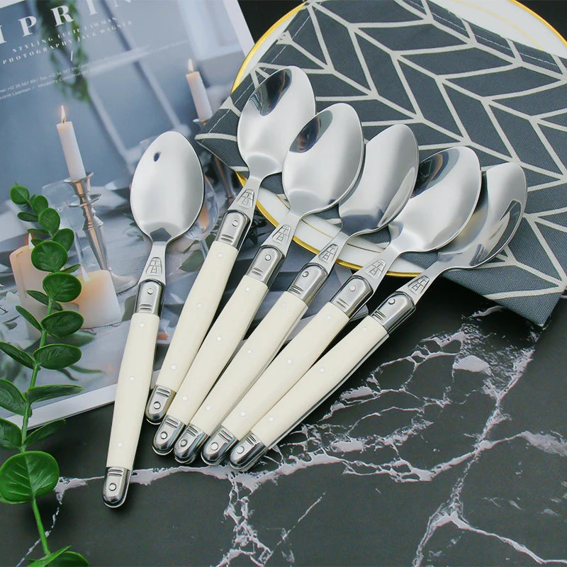 Premium Ivory Laguiole Flatware Cutlery Set - 12-Piece Stainless Steel Knife Fork Spoon Set for Fine Dining, Wedding Gifts & Elegant Table Settings