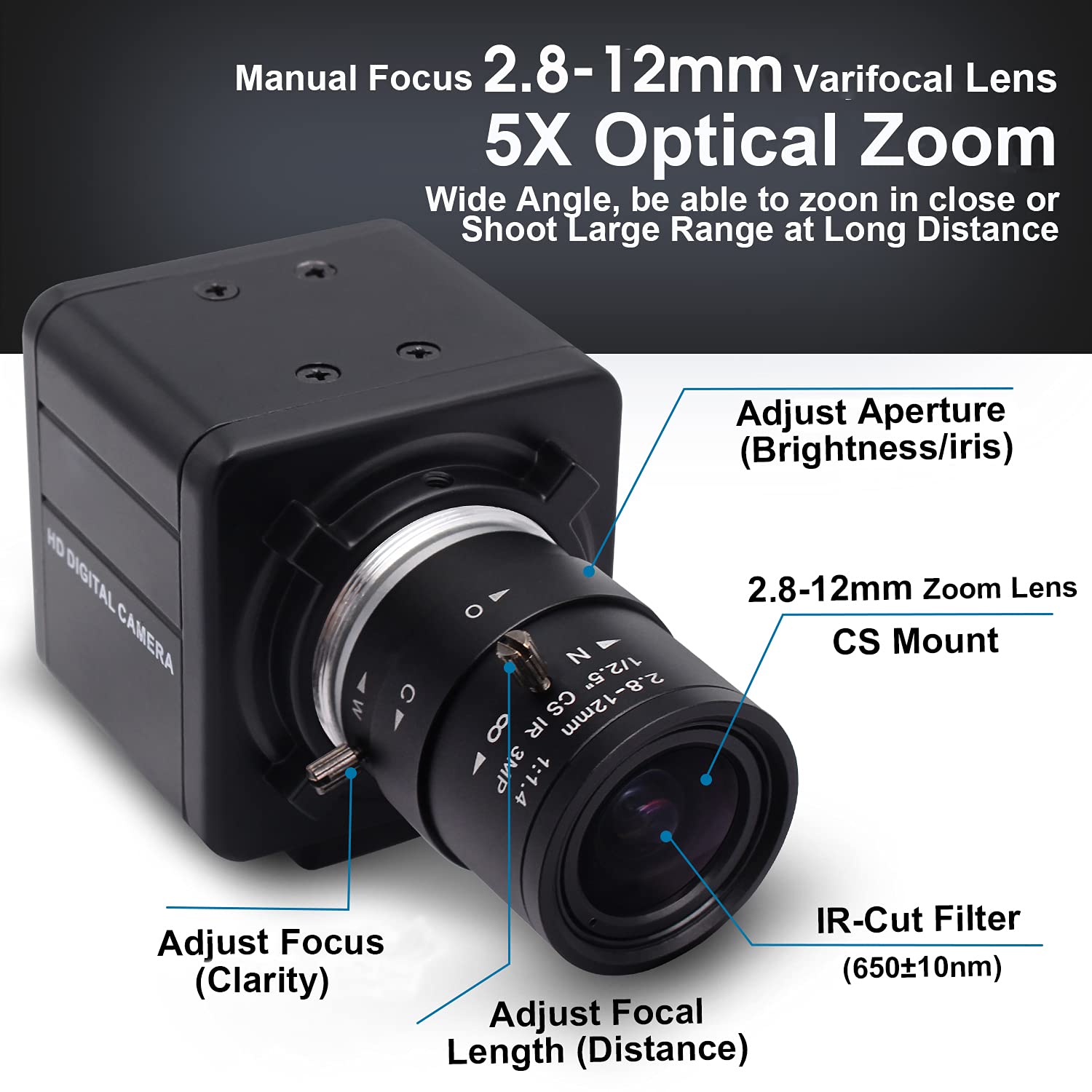 SVPRO 4K Ultra HD Webcam with 5X Optical Zoom, 2.8-12mm Variable Lens & Sony IMX317 Sensor - 3840x2160@30fps UHD USB Web Camera for PC, Mac, Windows, Linux - Perfect for Video Conferencing, Live Streaming & Online Classes