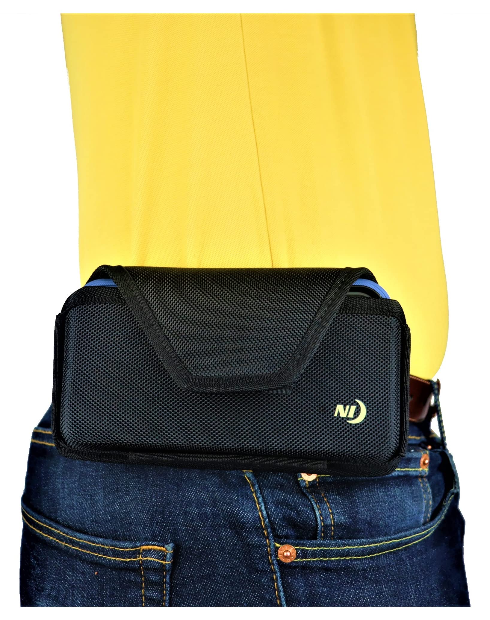 Nite Ize Hard Shell Cell Phone Holster Pouch for iPhone 14/13/12 Pro Max & Plus - Rugged Heavy Duty Belt Clip Holder - Compatible with Otterbox Defender/Commuter Case (Horizontal Carry) - Perfect for Outdoor Activities, Construction Work & Hands-Free Use