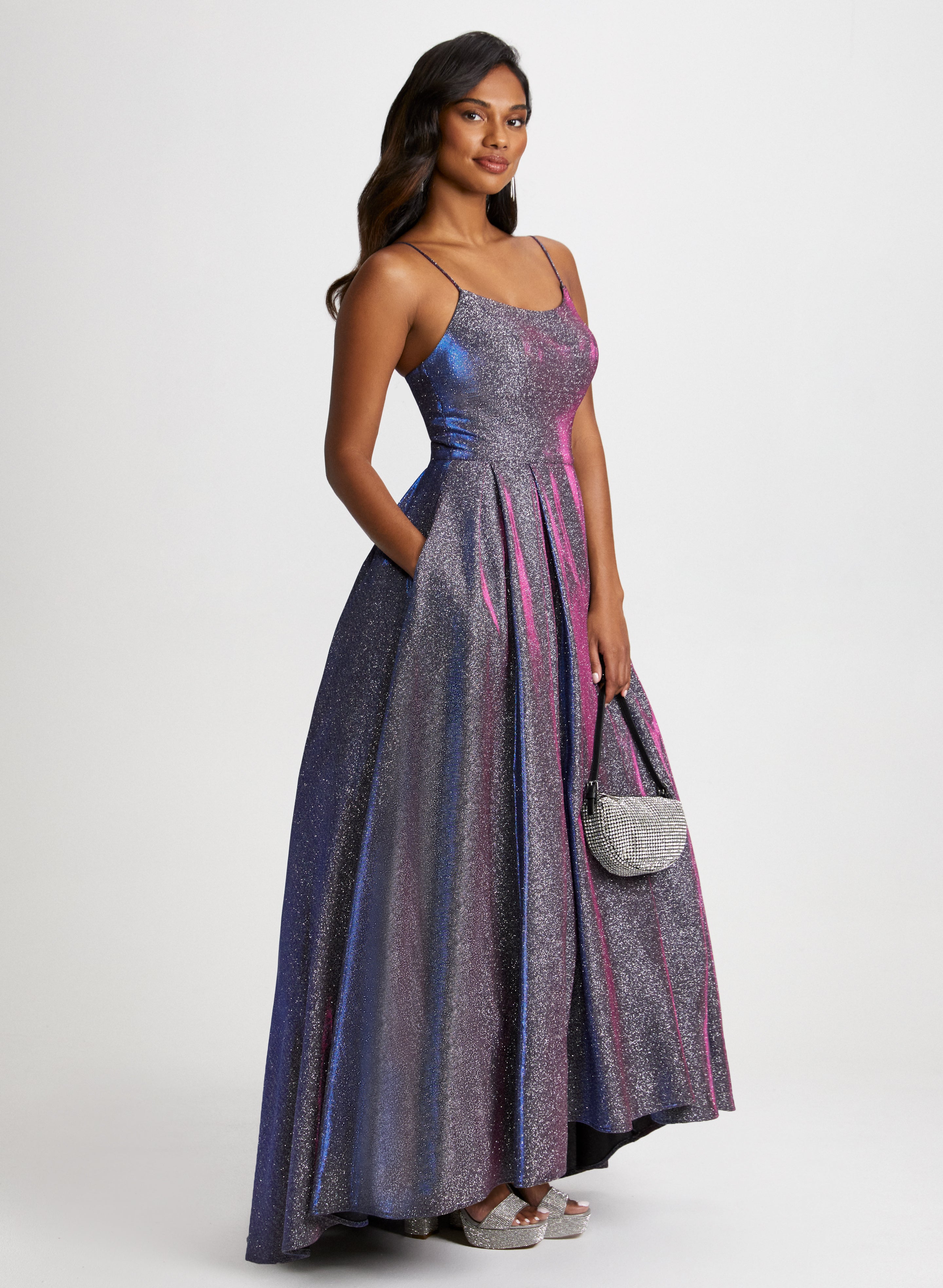 Elegant Asymmetrical Metallic Ball Gown for Prom, Evening Gala & Special Occasions - Shimmering Formal Dress for Women