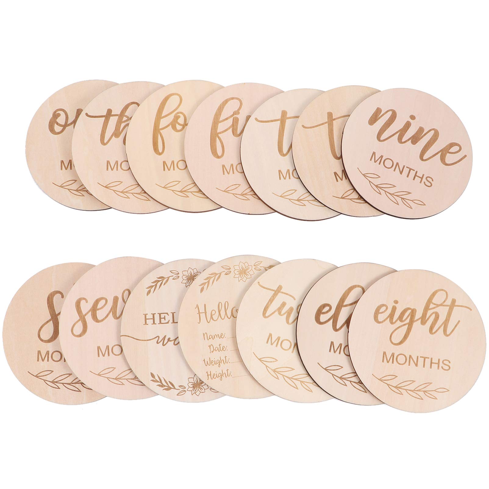 14 Pcs Wooden Baby Milestone Cards - Pregnancy to Newborn Photoshoot Props, Growth Tracker & Announcement Cards for Baby's First Year | Perfect for Monthly Photo Shoots, Baby Showers & Nursery Decor