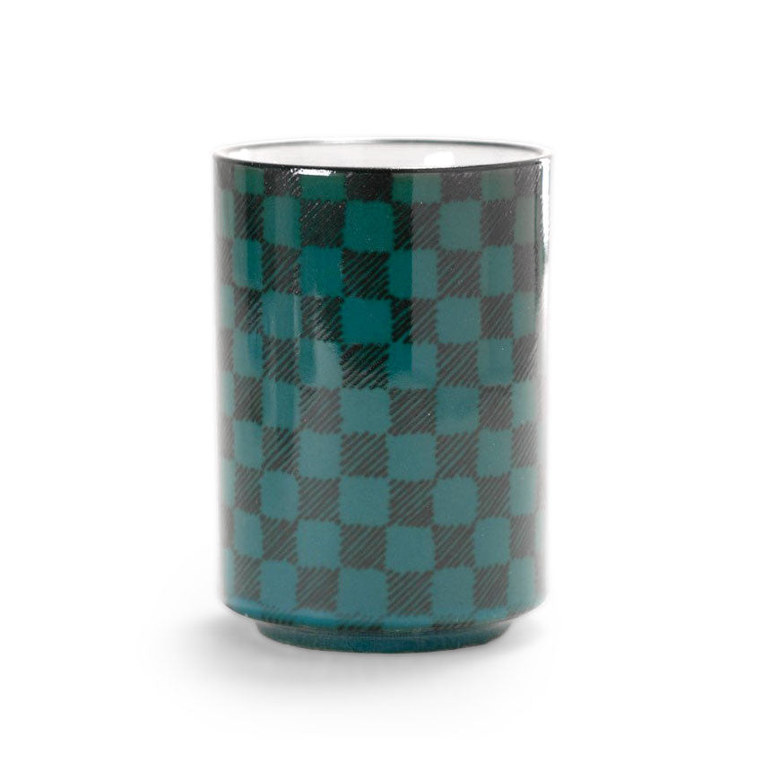 Japanese Green Checkered Sushi Teacup - 5.5 oz Ceramic Tea Cup with Bamboo Lid - Perfect for Sushi Restaurants, Japanese Tea Ceremonies & Asian Home Decor