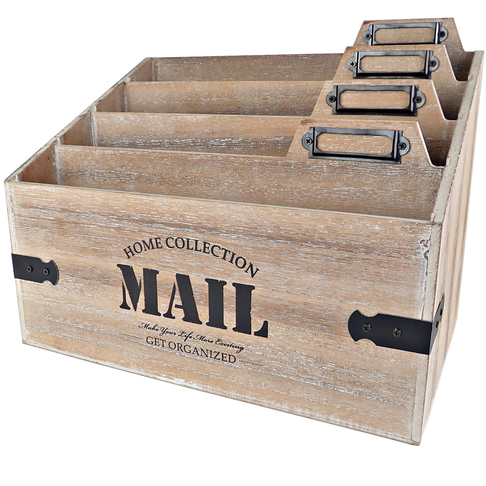 25DOL XXL Wooden Mail Organizer - 7 x 10.8 Inch Desktop File Holder & Letter Sorter - Rustic Office Desk Organizer for Documents, Mail, and Folders - Perfect for Home Office, Workspace, and School Organization
