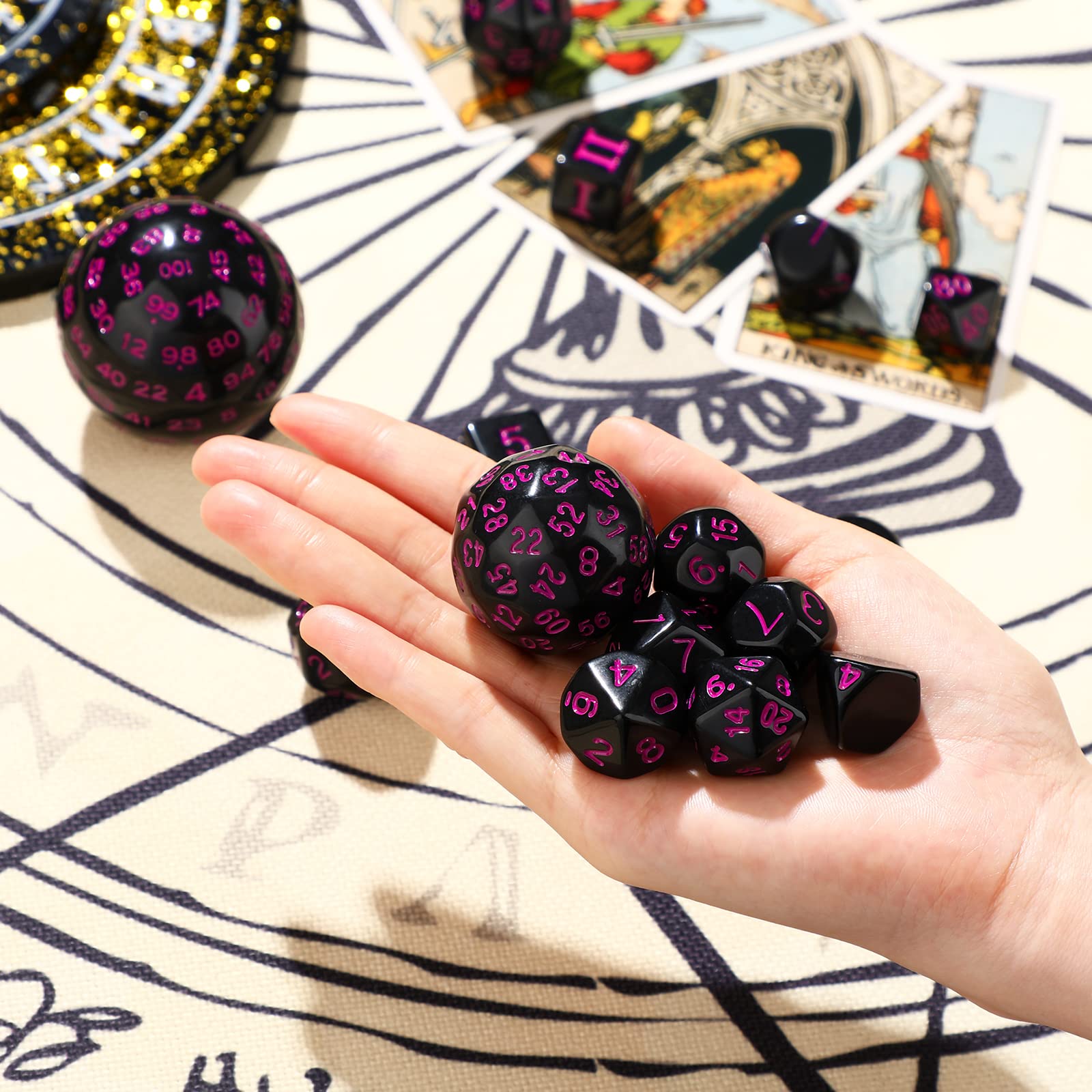 15-Piece Complete Polyhedral Dice Set D3-D100 | Opaque Black & Purple RPG Dice for Dungeons & Dragons, Pathfinder | Perfect for Tabletop Role-Playing Games, Board Game Nights & Party Supplies