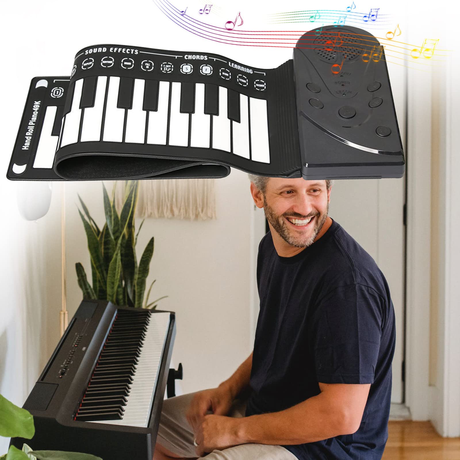 Portable 49-Key Roll Up Piano Keyboard - Foldable Electric Organ with Record & Playback, 6 Built-in Songs | Perfect for Music Education, Travel & Home Practice | Ideal Gift for Kids & Adults