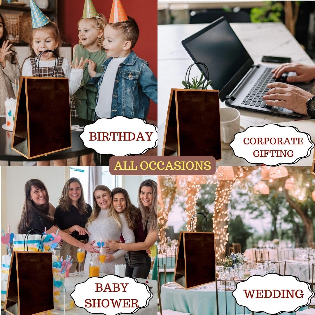 Eco-Friendly SATYAM KRAFT 6-Pack Black Paper Gift Bags with Handles (21x15cm) - Perfect for Weddings, Birthday Parties, Christmas Gifts & Corporate Events