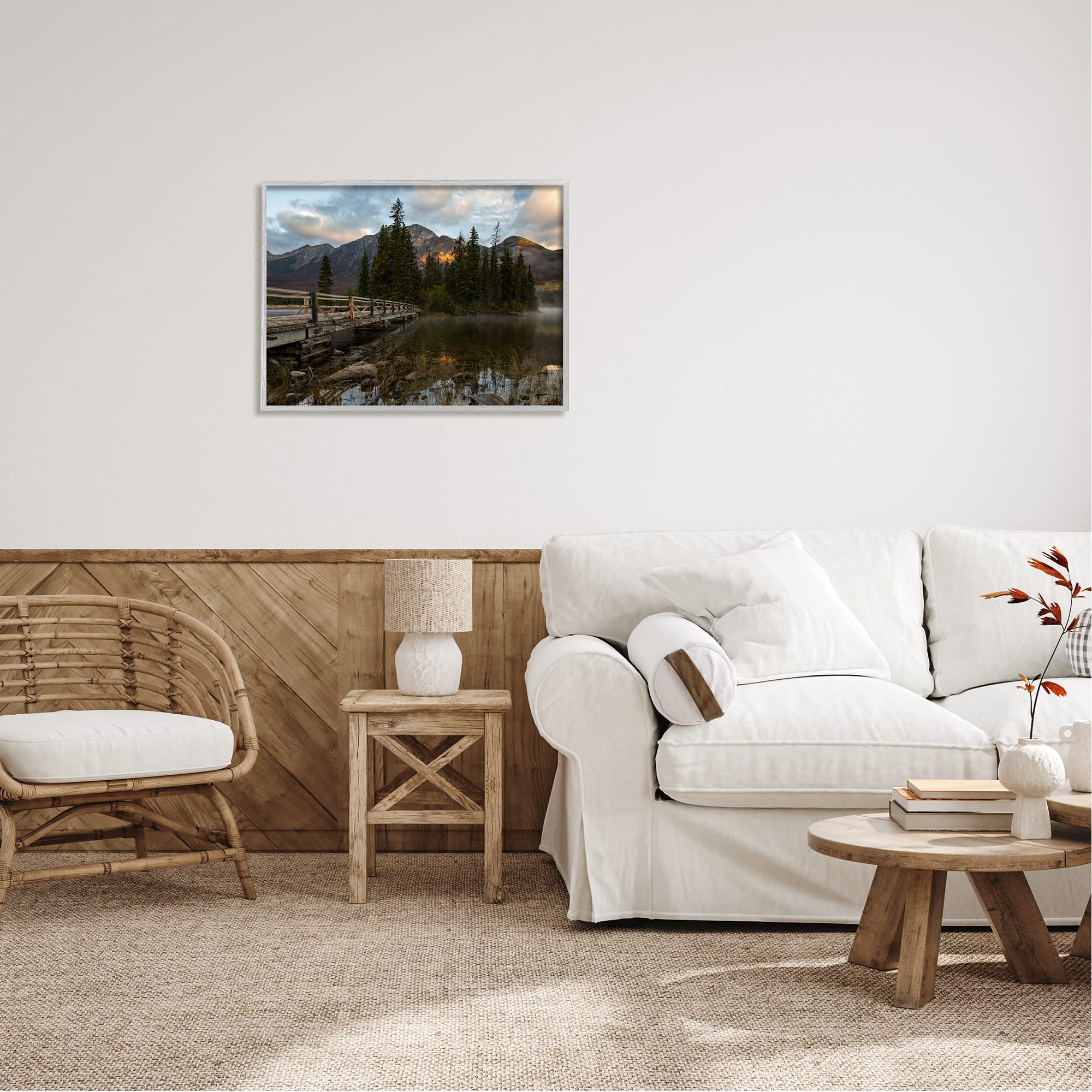 Stunning Mountainside Lake Bridge Landscape Photography Print by Daniel Sproul - Grey 30x24 Wall Art - Perfect for Living Room, Bedroom & Office Decor