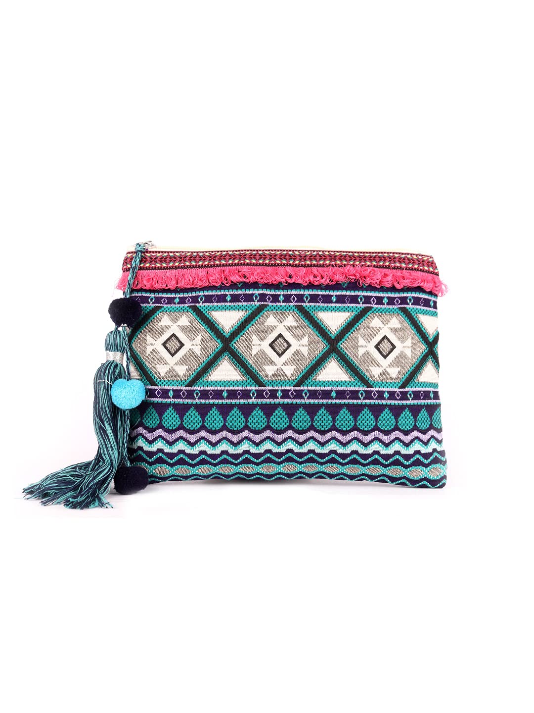 ASTRID 20cm Blue Cotton Makeup Pouch with Tassels - Travel Cosmetic Bag for Women, Perfect for Toiletries, Jewelry & Accessories Organization (Ideal for Vacation, Gym & Daily Use)