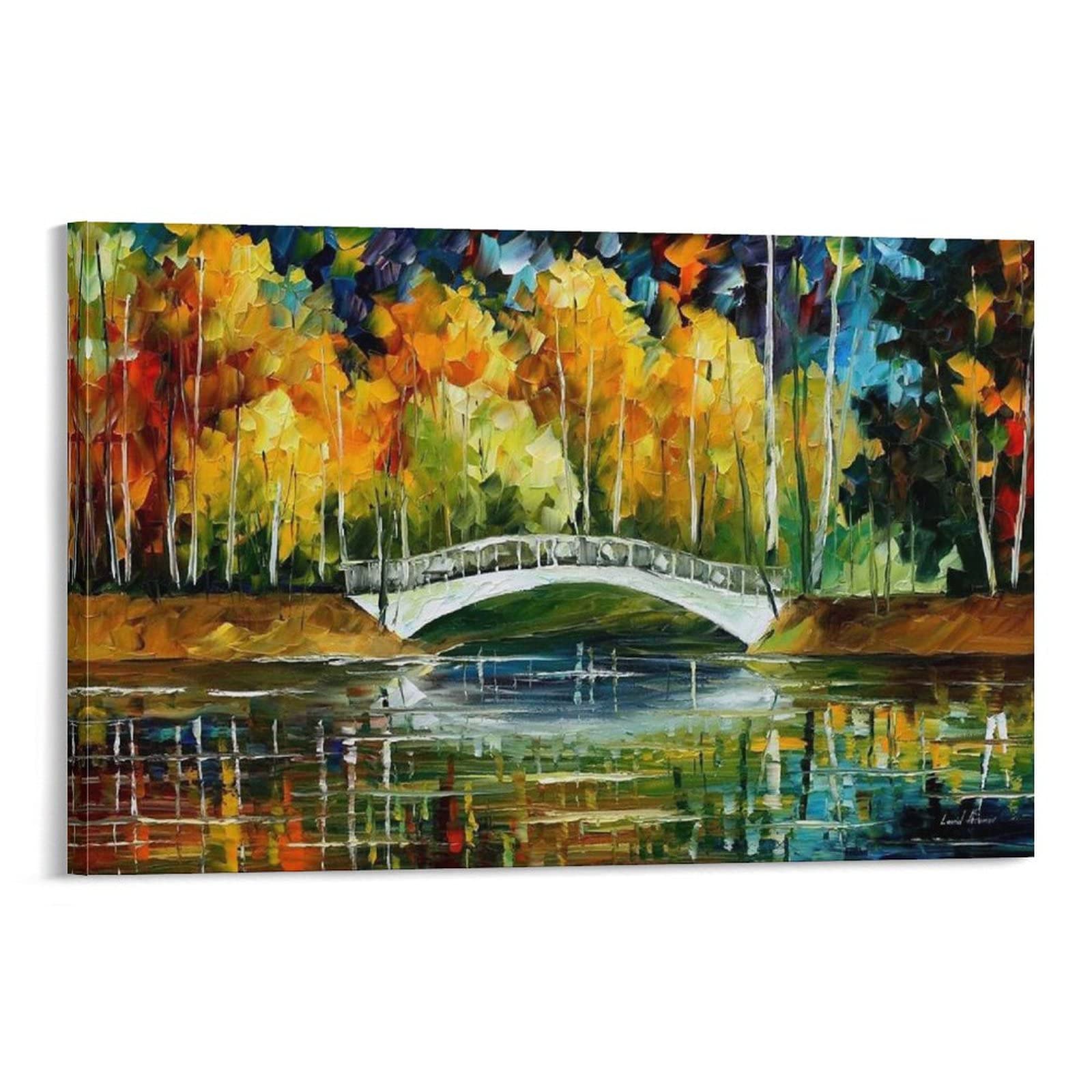 Four Seasons Landscape Oil Painting Art Print - Beautiful Bridge Canvas Wall Art Poster for Living Room & Bedroom Decor - 24x36 inches (60x90 cm) - Perfect for Home, Office, and Gift Giving