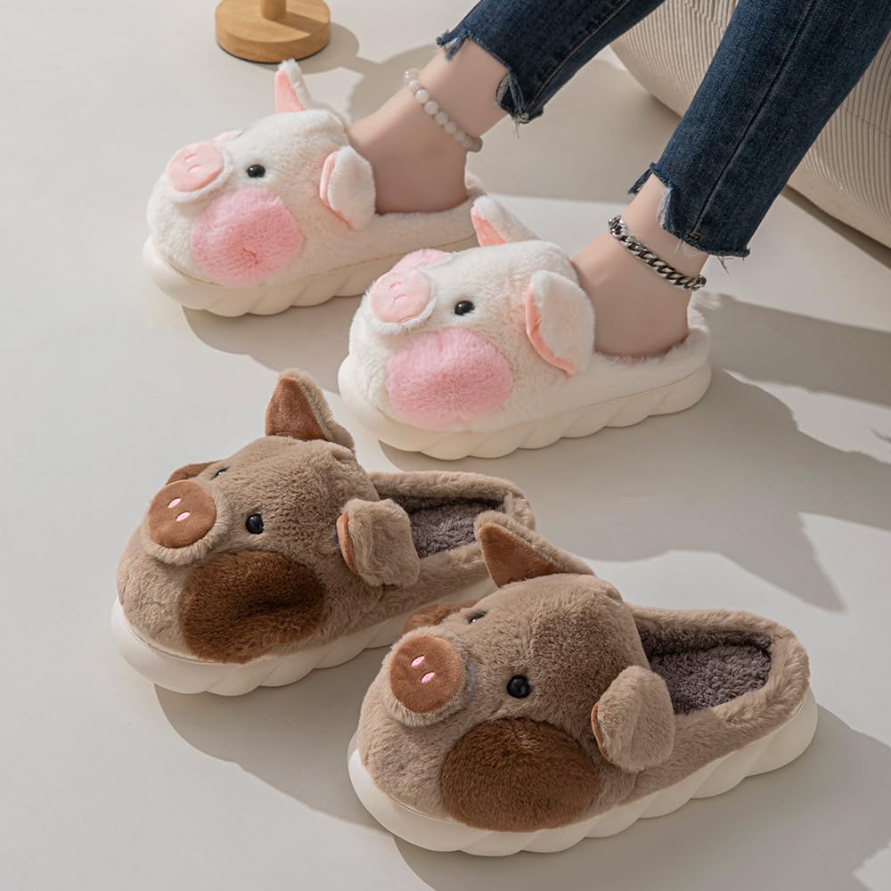 **YILANLAN Cozy Pig Slippers for Women - Soft Plush Animal House Slippers with Non-Slip Sole - Perfect for Home, Lounge & Indoor Comfort**