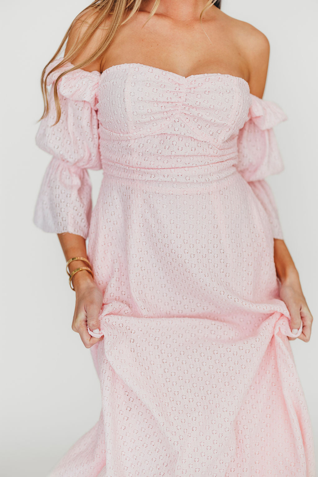 Corrine Tiered Sleeve Maxi Dress with Pockets - Bump Friendly Maternity Dress in Baby Pink | Perfect for Baby Showers, Beach Vacations & Summer Weddings
