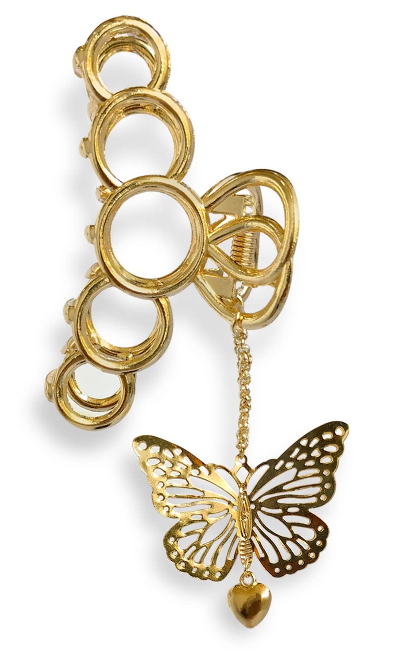 ANNACREATIONS Golden Circle Large Metal Butterfly Hair Clip with Tassel - Elegant Hair Claw Clutch for Women & Girls (Style-7) | Perfect for Weddings, Parties and Everyday Hair Accessories
