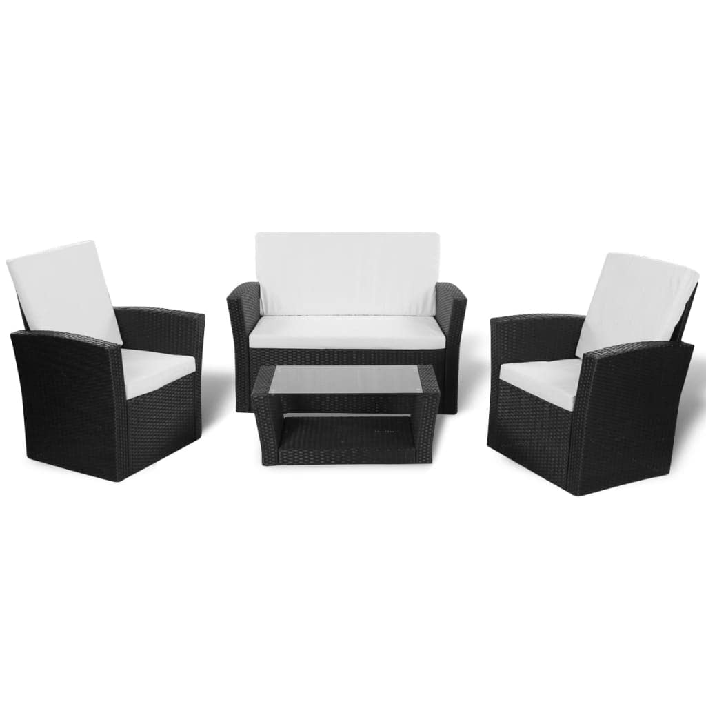 16-Piece Black Poly Rattan Patio Sofa Set with Cushions - Outdoor Sectional Sofa, Armchairs, 2-Seater Sofas & Coffee Tables for Garden, Poolside & Backyard Relaxation