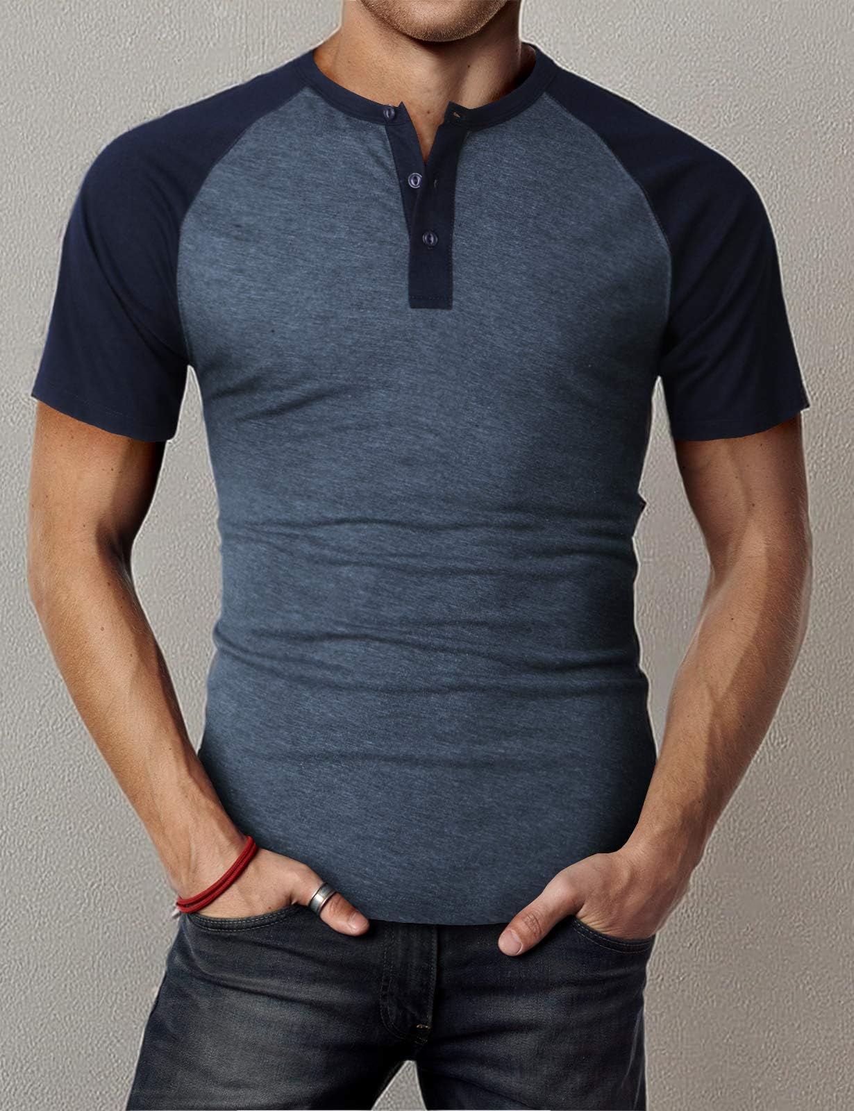Men's Slim Fit Henley T-Shirt - Short Sleeve Raglan Casual Shirt for Everyday Wear | Perfect for Work, Weekend & Outdoor Activities