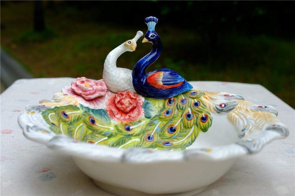 Modern Glass Sculpture Peacock Ornament - Ceramic Fruit Candy Plate, Dessert Bowl, Snack & Salad Serving Dish - Elegant Home Decor & Wedding Decoration - Perfect for Parties, Tea Time, and Gift Giving