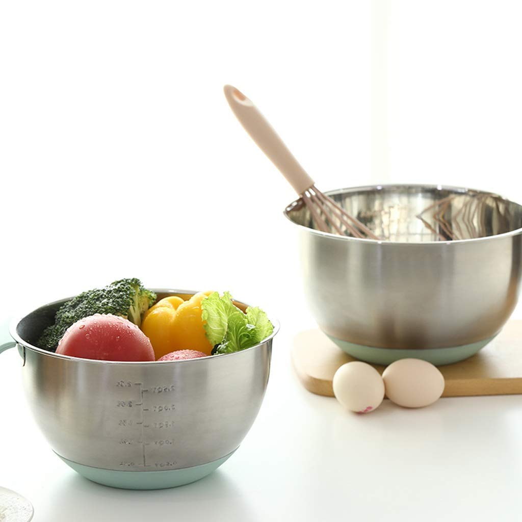 Premium Stainless Steel Mixing Bowls with Non-Slip Silicone Base - 3-Piece Set with Pour Spout, Handle & Measurement Marks for Cooking, Baking, Food Prep & Serving | Ideal for Kitchen, Restaurants & Meal Prepping