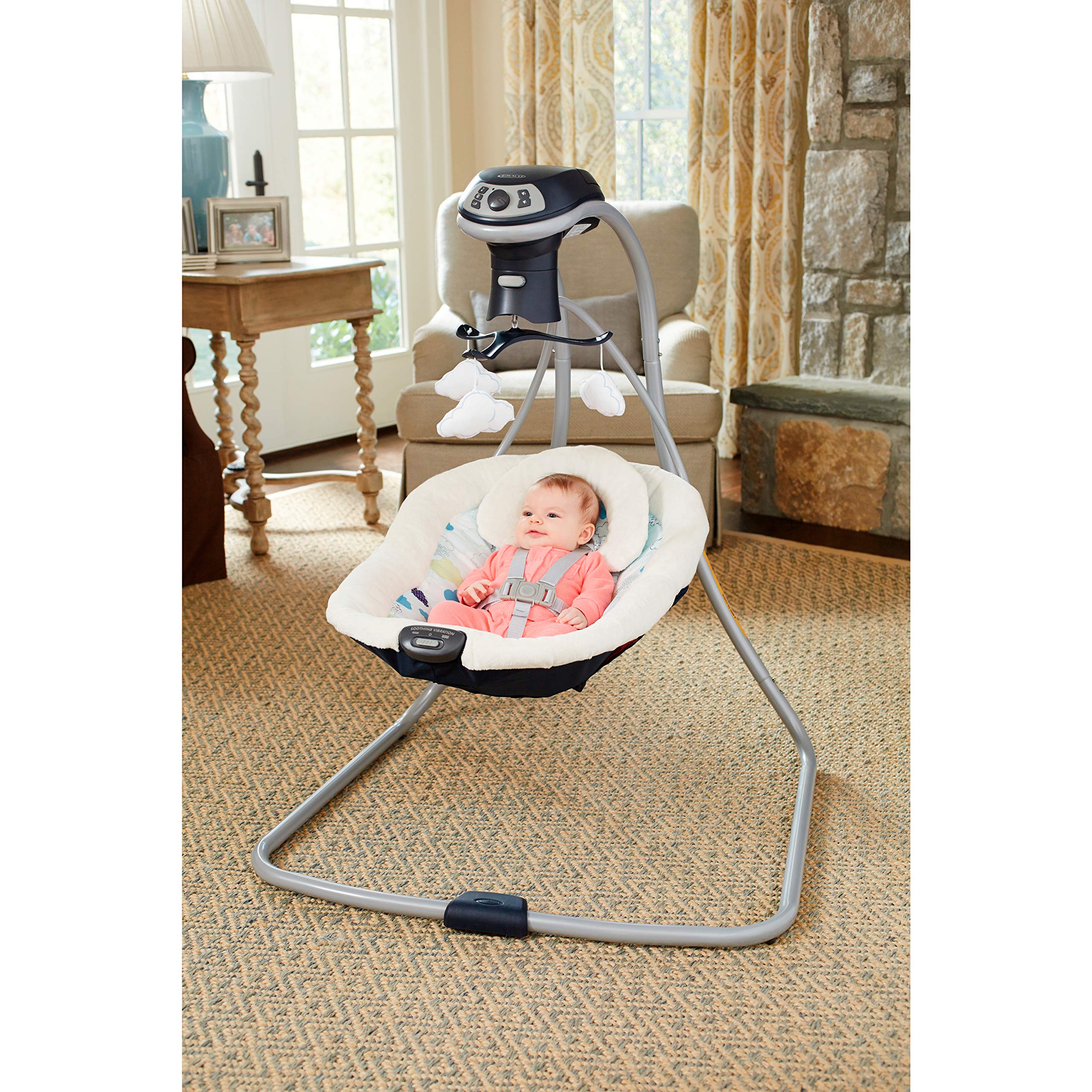 Graco Simple Sway LX Baby Swing with Multi-Direction Lounger - Gentle Rocking Motion for Newborns & Infants - Perfect for Nursery, Playroom & Soothing Fussy Babies (Hutton)