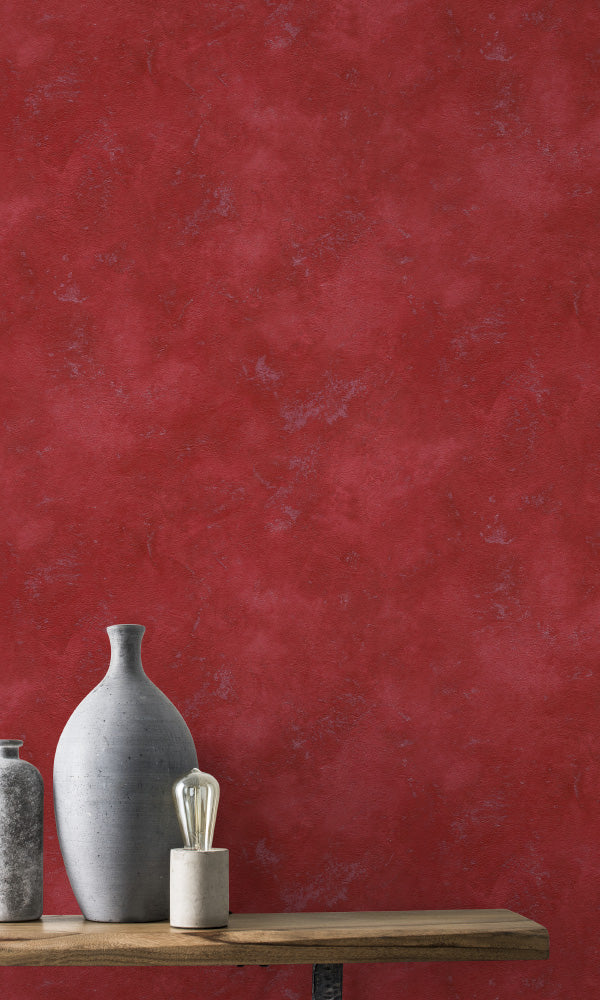 Bright Red Textured Faux Metallic Concrete Wallpaper R6577 - Peel & Stick Removable Wallpaper for Modern Home Decor, Accent Walls, Bedroom, Living Room, Office
