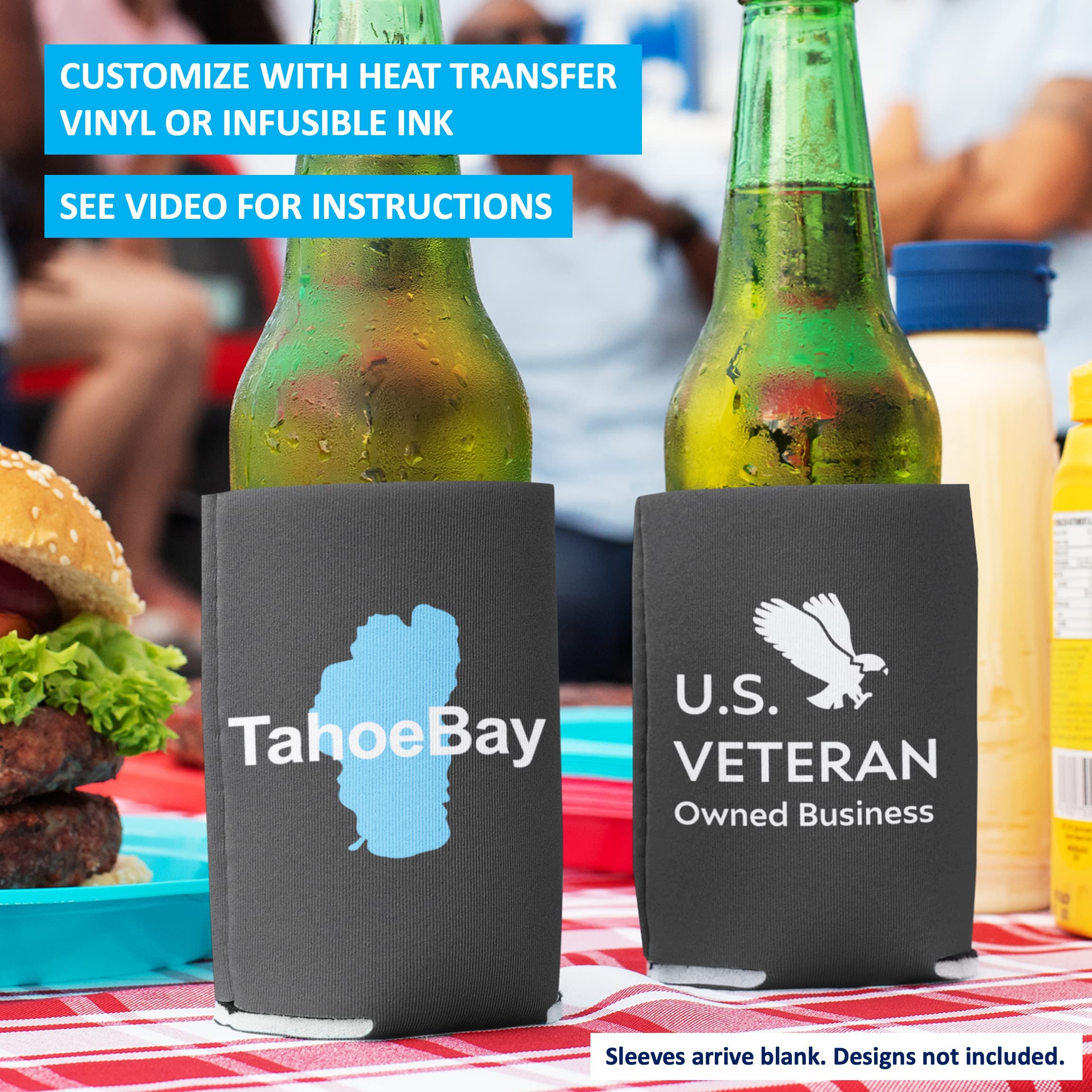 TahoeBay 5-Pack Insulated Blank Can Cooler Sleeves for Soda, Beer & Water Bottles - Soft HTV Vinyl Ready for DIY Projects, Wedding Favors & Gifts (Charcoal) - Perfect for Parties, BBQs & Outdoor Events