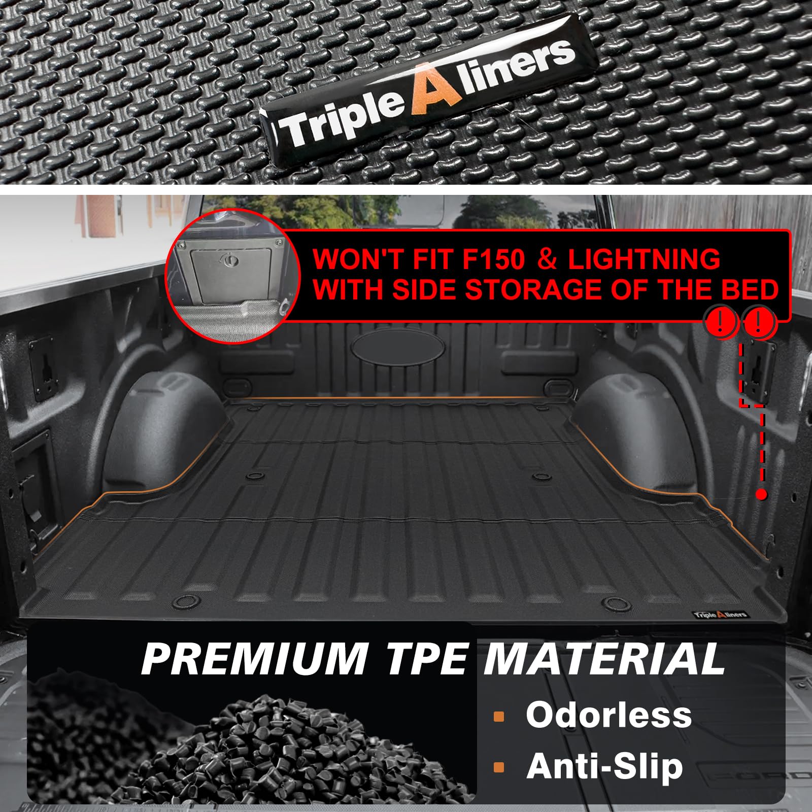 **Heavy Duty TPE Truck Bed Mat for 2015-2025 Ford F150 & Lightning - 5.5FT All-Weather Protection, Non-Slip Cargo Liner (Fits Flush, Excludes Side Storage Beds) - Perfect for Hauling, Camping & Work Site Use**
