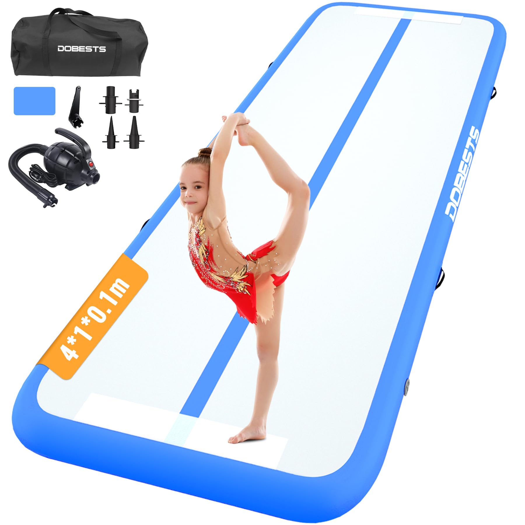 DOBESTS Inflatable Gymnastics Tumbling Mat 6.6ft/10ft/13ft/16ft/20ft - Portable Air Track for Home & Gym Training with Electric Pump - Perfect for Cheerleading, Yoga, Parkour & Kids Play