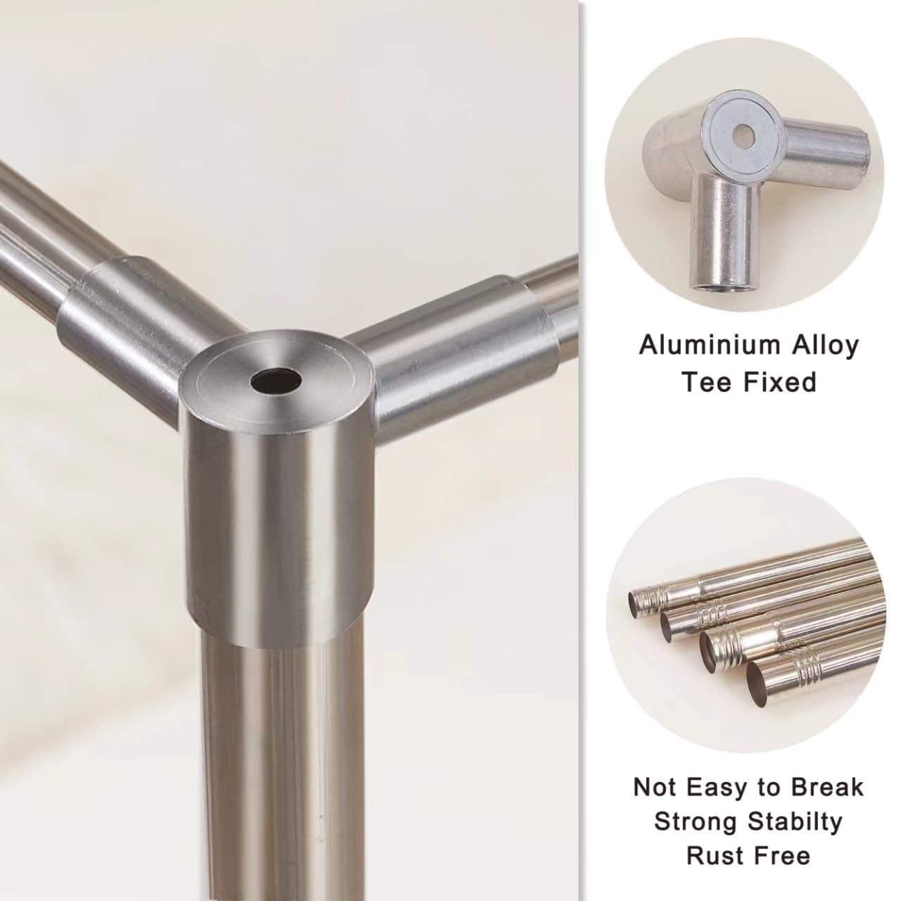 Stainless Steel Queen Size Canopy Bed Frame with Thickened Brackets - Sturdy Metal & Wood Bed Post Poles for Mosquito Net & Bedroom Decor - Perfect for Master Bedroom, Guest Room & Bohemian Style Decor