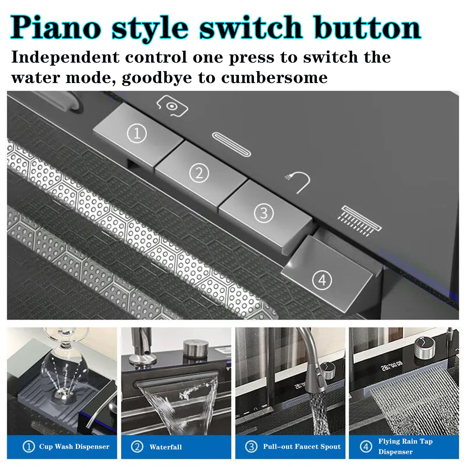 Digital Waterfall Kitchen Sink - FIVIXIL Multifunctional Whale Console Sink with Soap Dispenser, Flying Rain Waterfall Faucet & Tabletop Control - Perfect for Modern Kitchens & Luxury Home Renovations