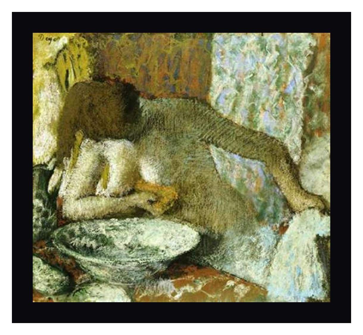 Edgar Degas 'Woman at Her Toilet' Framed Canvas Art Print - 22x24 Inches - Black Wood Frame - Ready to Hang - Perfect for Living Room, Bedroom, or Office Wall Decor