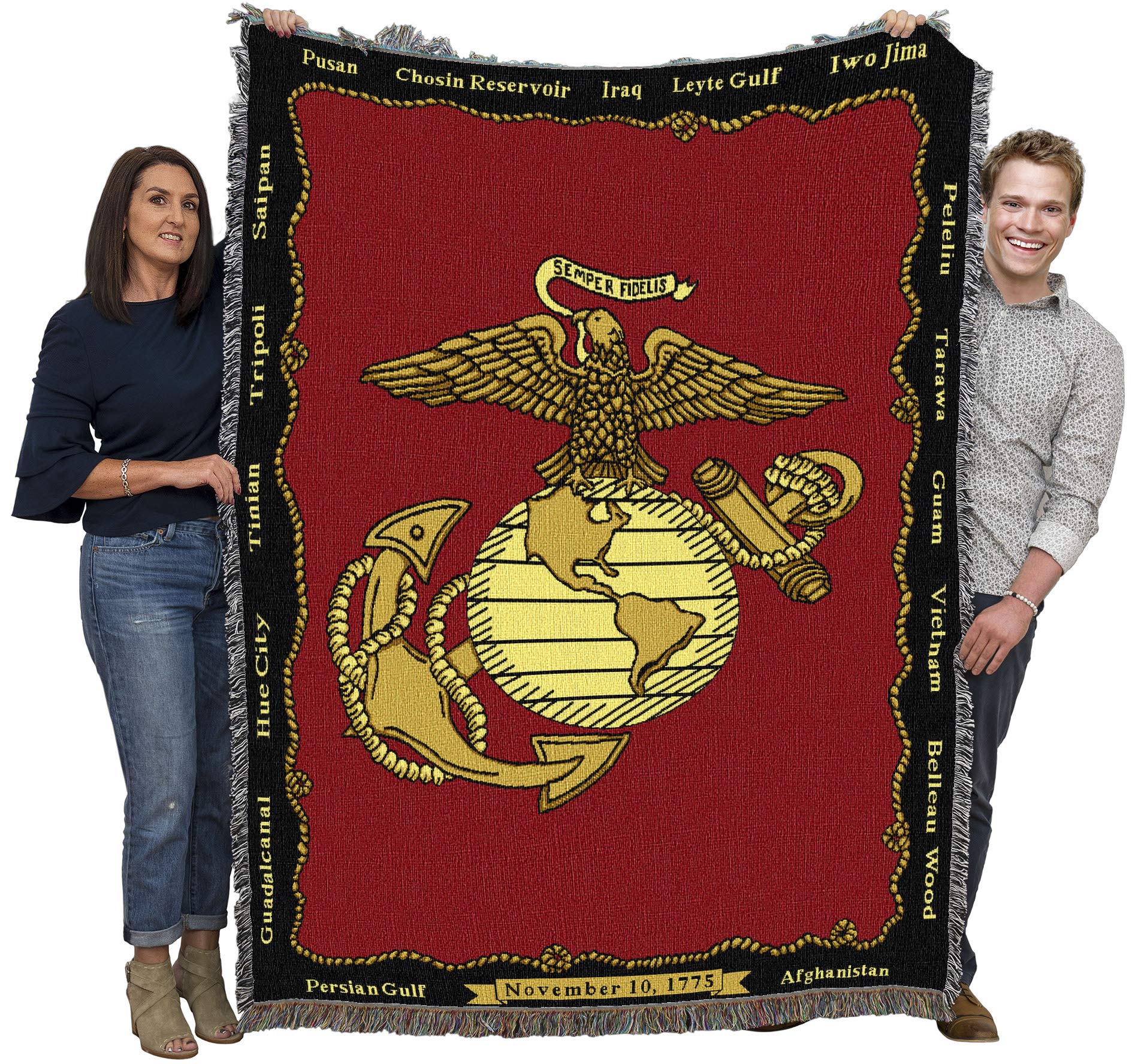 US Marine Corps Emblem Blanket - 100% Cotton Woven Military Tapestry Throw - Patriotic Gift for Veterans & Service Members - Made in USA (72x54) - Perfect for Home Decor, Military Appreciation & Cozy Nights