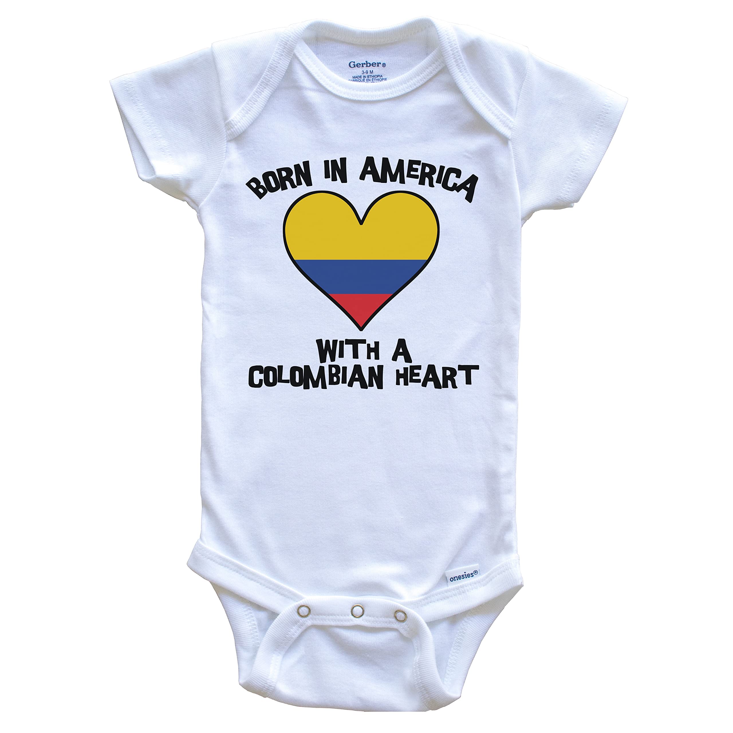 Colombia Flag Baby Bodysuit - Born in America with Colombian Heart - Soft Cotton One-Piece Infant Bodysuit for Newborns & Toddlers - Perfect for Family Gatherings, Cultural Celebrations & Photo Shoots
