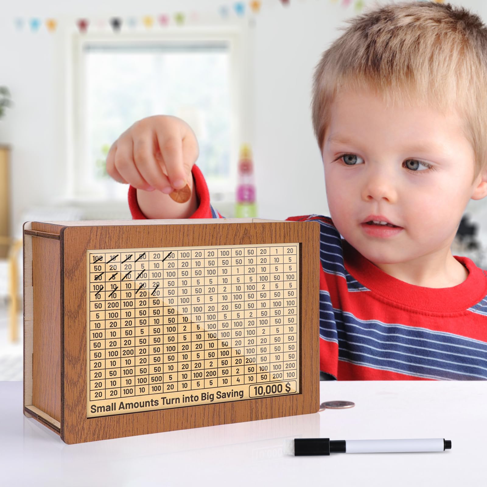10000 Kakeibo Money Box - Wooden Savings Challenge Box with 9 Goal Trackers, Cash Vault & Piggy Bank for Adults & Kids - Perfect for Budgeting, Financial Planning, and Teaching Money Management Skills at Home or School
