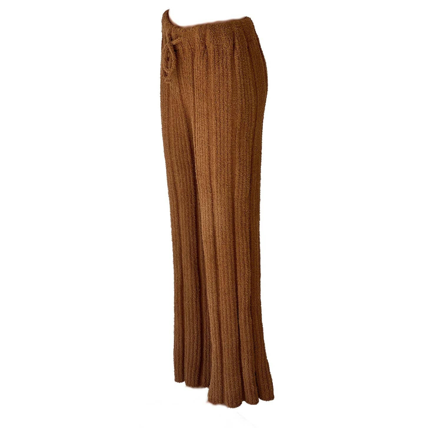 Luxury Solid Color Ribbed Knit Blanket Pants - Caramel Brown | Cozy Loungewear for Home, Travel & Relaxation