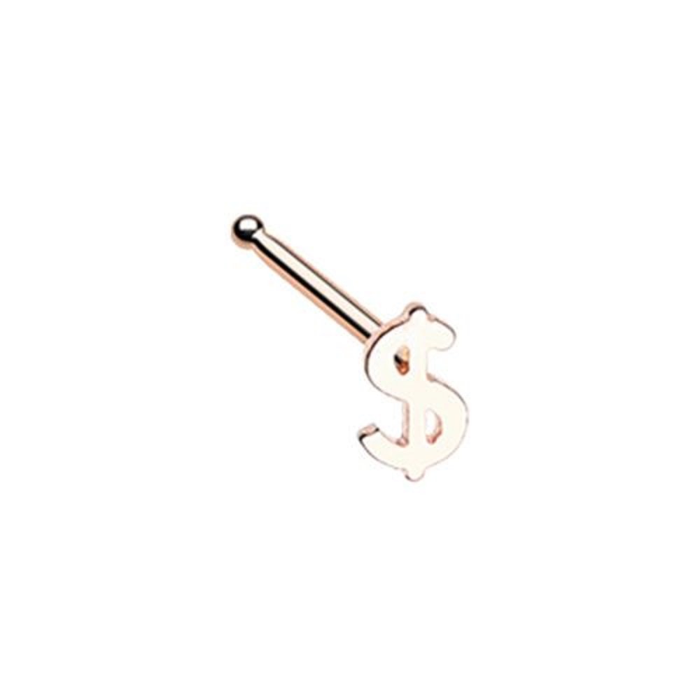 Rose Gold Dollar Money Sign Nose Stud Ring - WildKlass Stylish Body Jewelry for Parties, Concerts & Festivals