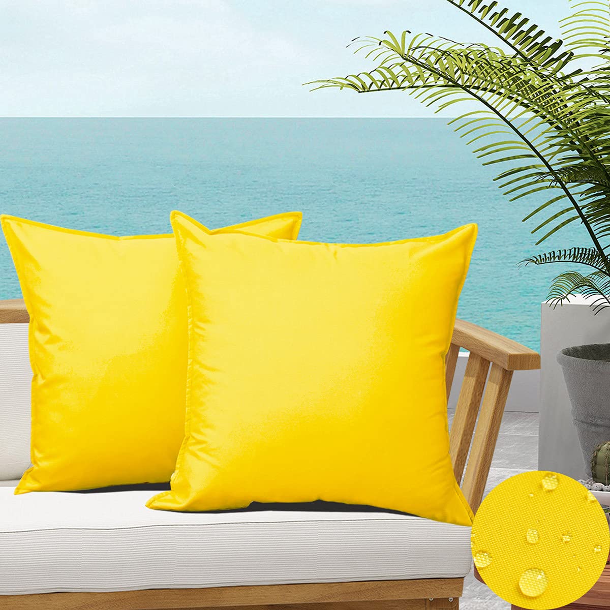 **20x20 Inch Yellow Outdoor Pillow Covers - Sunbrella Waterproof & Durable Square Decorative Cushion Cases for Patio, Garden, Tent & Couch (Set of 2) - Perfect for Outdoor Relaxation & Home Decor**