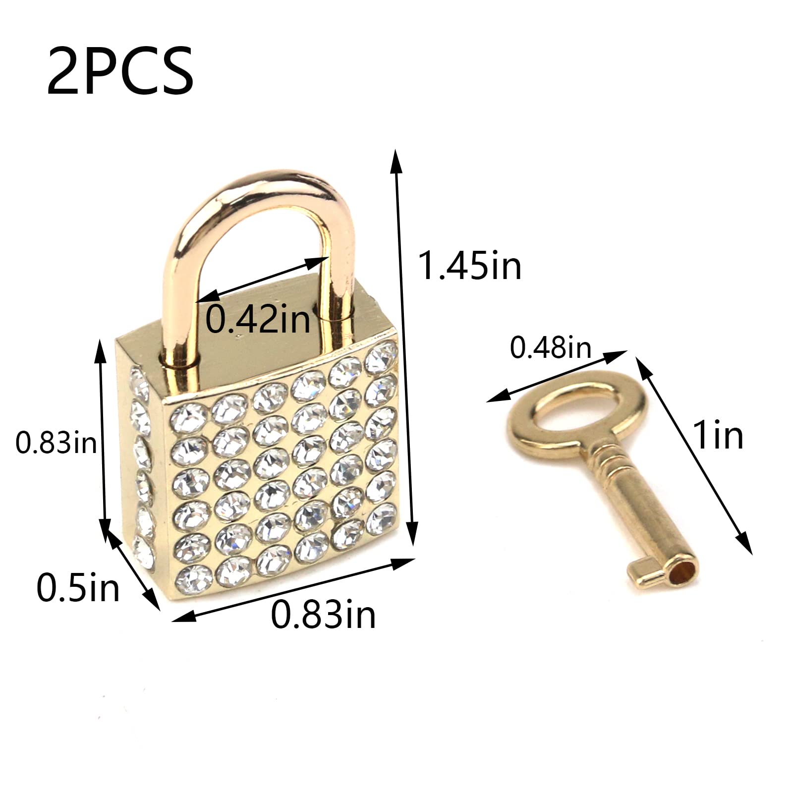 2 PCS Zinc Alloy Gold Small Square Decorative Padlock with Key - Bling Jewelry Lock for Luggage, Cabinet, Handbag, Jewelry Box - Perfect for Travel, Home Storage & Gift Giving
