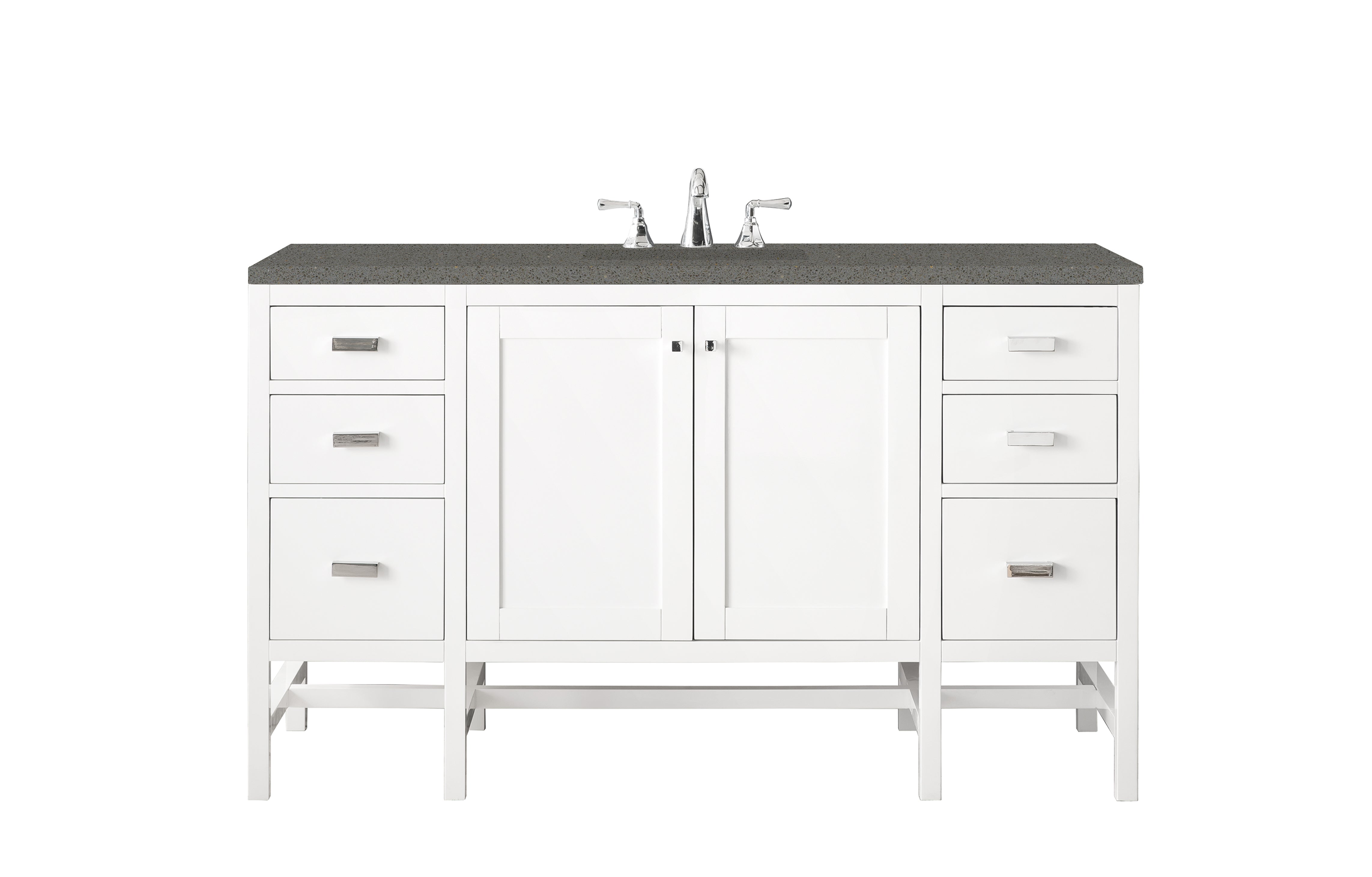 Addison 60-Inch Single Bathroom Vanity Cabinet with 3CM Gray Expo Quartz Countertop - Glossy White Finish for Modern Master Bath & Powder Room Remodel