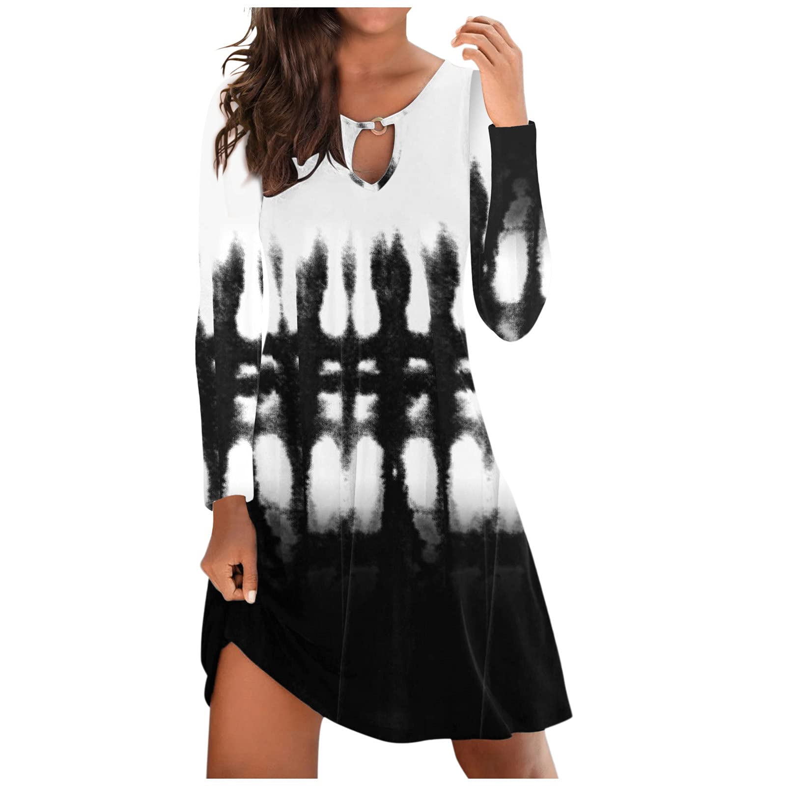 Women's Floral Print Long Sleeve Maxi Shirt Dress - Casual Elegant Home & Office Wear for Spring/Summer Fashion