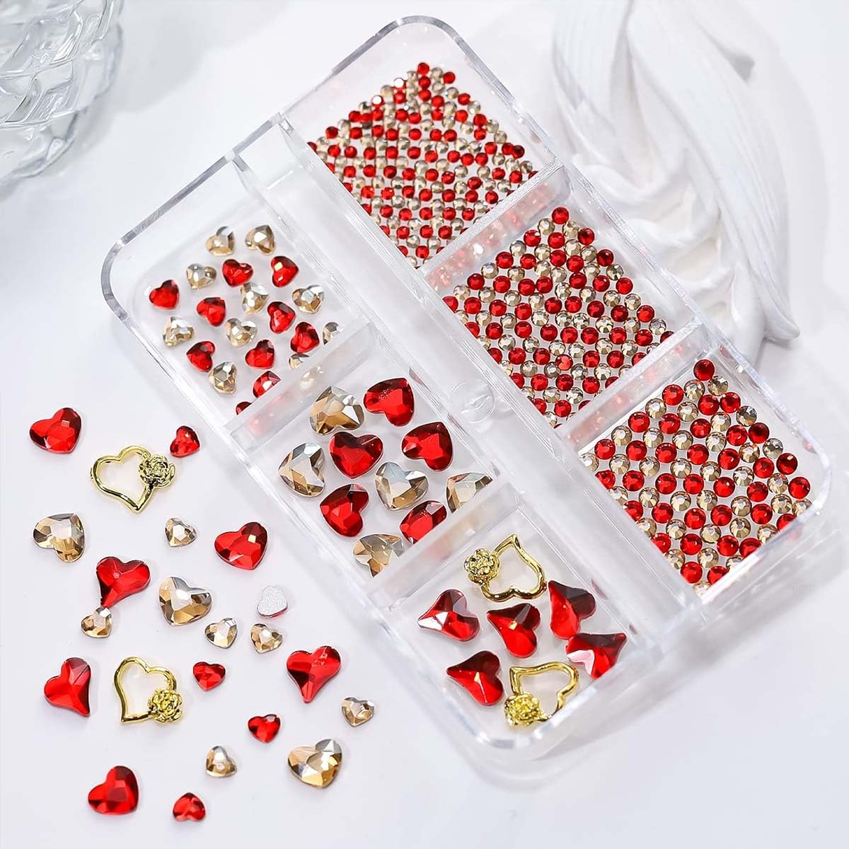 3D Red Heart Nail Charms - Valentine's Day Nail Art Decorations with Shiny Rhinestones | Flatback Gems for DIY Nail Design, Manicure Accessories & Craft Jewelry | Perfect for Valentine's Gifts, Bridal Nails, Party Manicures and Special Occasions