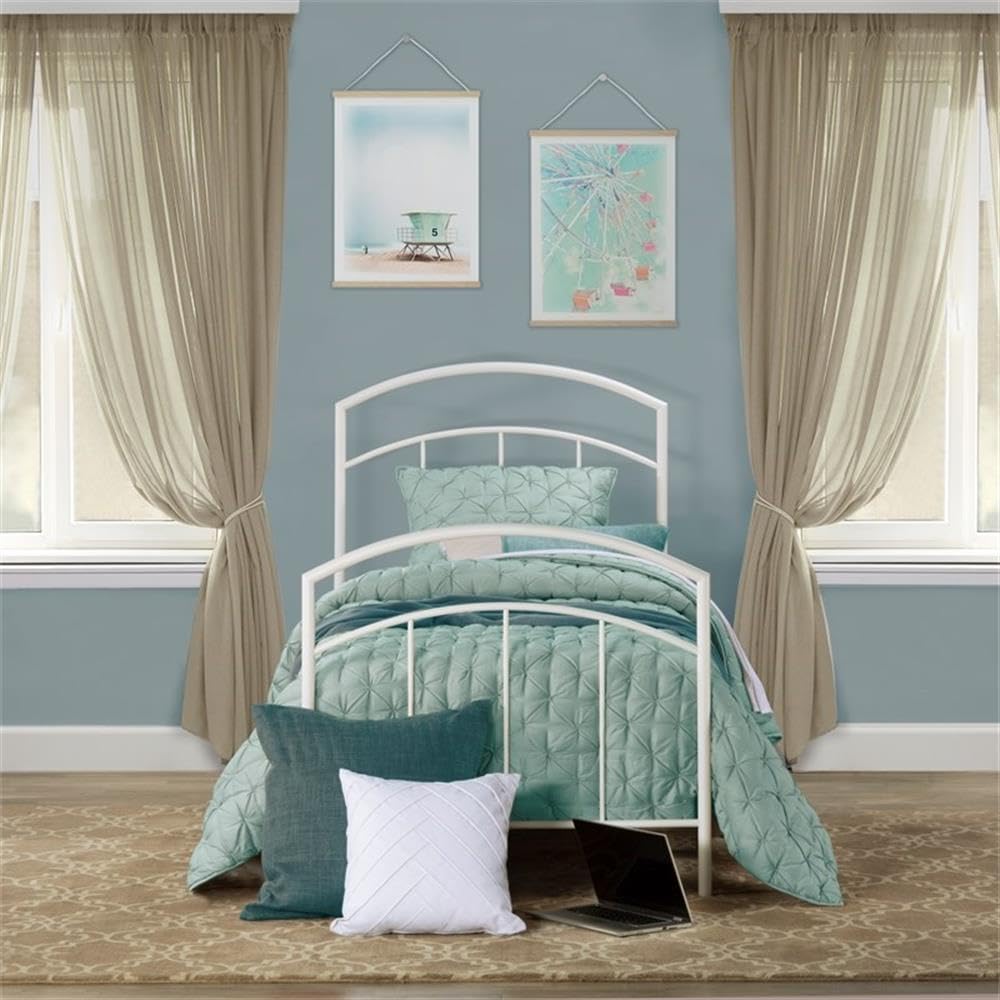 Rosebery Kids Modern Metal Twin Bed Frame - White Textured Finish | Sturdy & Safe for Children's Bedroom, Guest Room or Dormitory