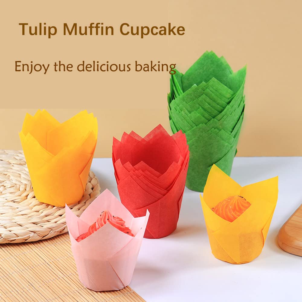 100-Pack Natural Tulip Baking Cups | Standard Muffin & Cupcake Liners for Baking - Perfect for Weddings, Birthdays, Christmas, Baby Showers & Parties (Eco-Friendly Paper Baking Supplies)