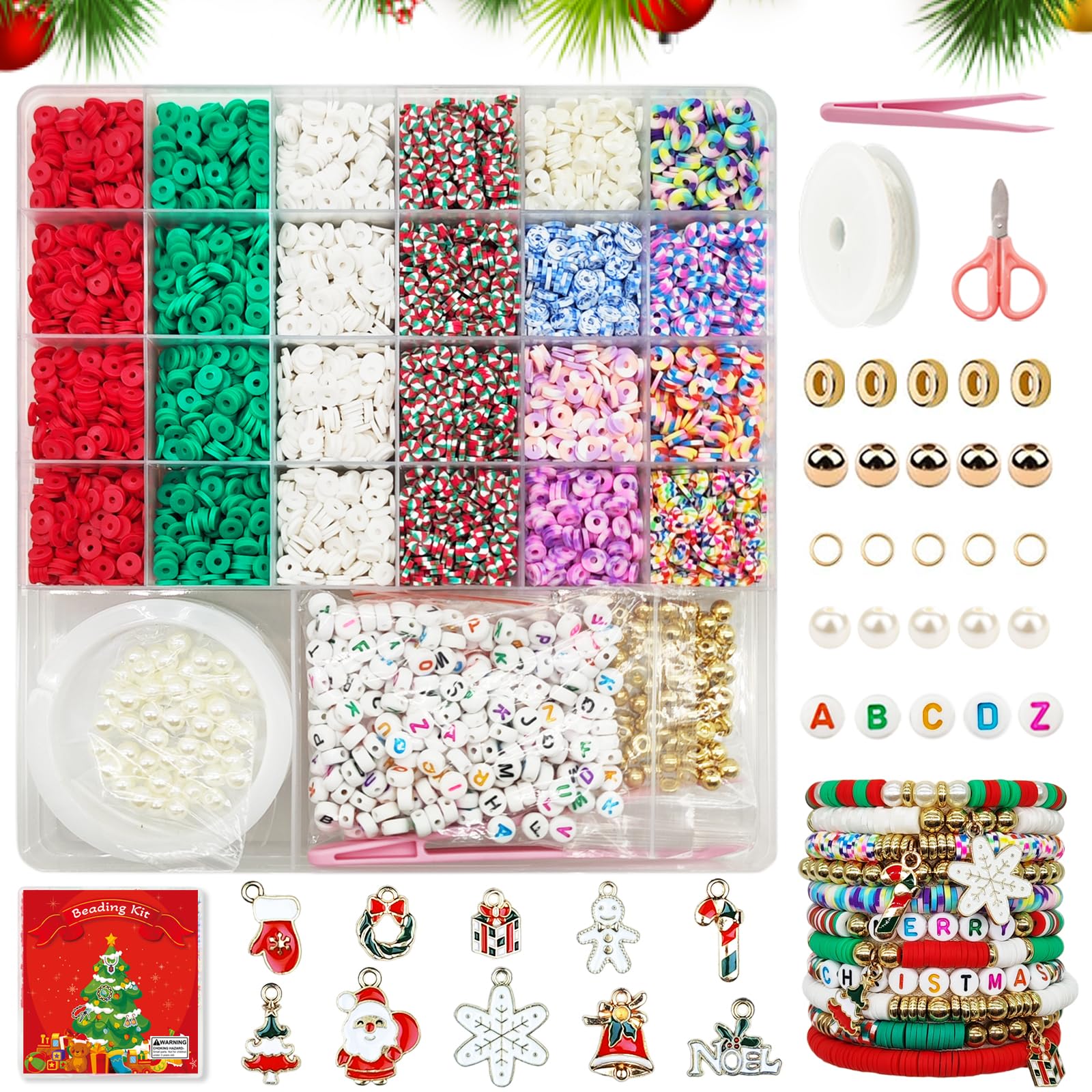 Dayify DIY Christmas Bracelet Making Kit - 300+ Gold Beads, Letter Beads & Holiday Charms for Jewelry Crafting | Friendship Bracelet Kit for Girls, Teens & Adults | Perfect Holiday Gift & Christmas Party Activity