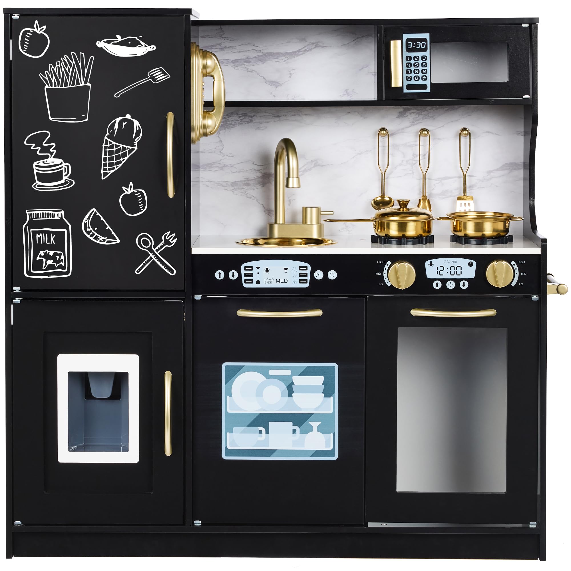 Best Choice Products Wooden Pretend Play Kitchen Toy Set for Kids - Realistic Design with Telephone, Utensils, Oven, Microwave & Sink - Black | Perfect for Imaginative Play, Preschool Learning & Role-Playing Games